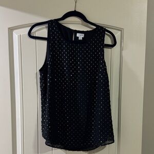 J. Crew Navy Sleeveless Blouse with Gold Accents